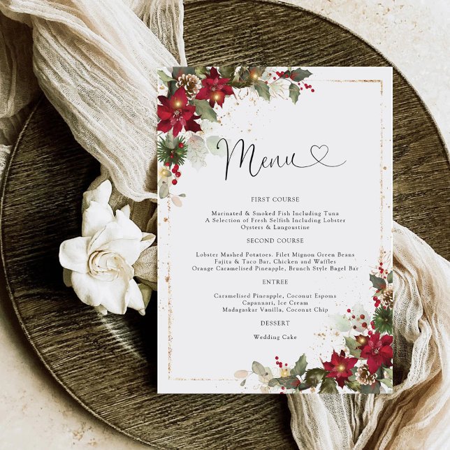 Rustic Pine Poinsettia Floral Wedding Menu (Creator Uploaded)