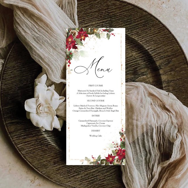 Rustic Pine Poinsettia Floral Wedding Menu (Creator Uploaded)