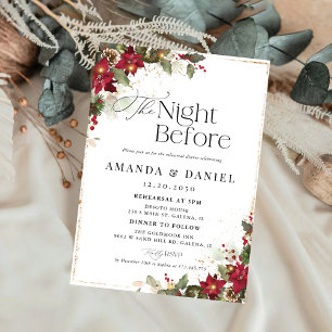 Rustic Pine Poinsettia Rehearsal Dinner Invitation