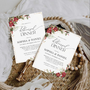Rustic Pine Poinsettia Rehearsal Dinner Invitation