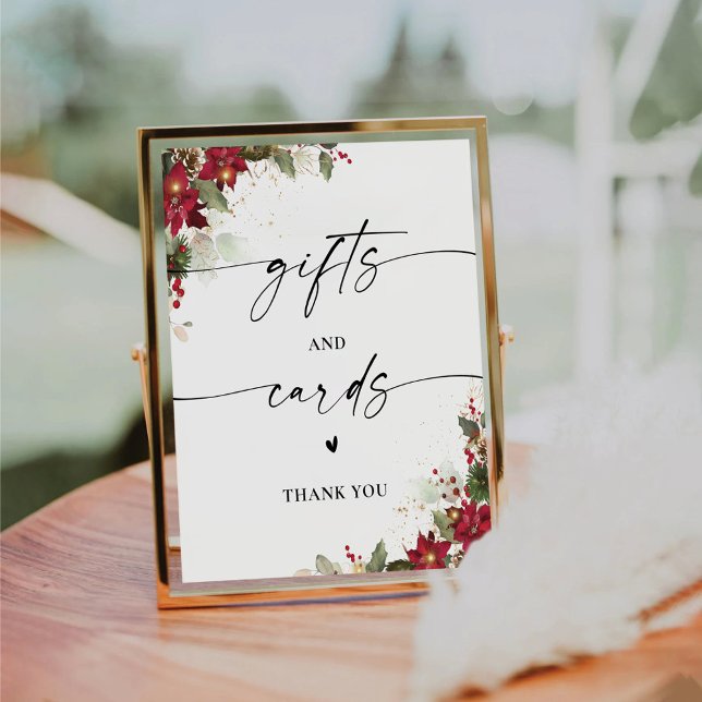 Rustic Pine Poinsettia Weddin Gifts and Cards Sign (Creator Uploaded)