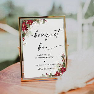Rustic Pine Poinsettia Wedding Bouquet Bar Sign