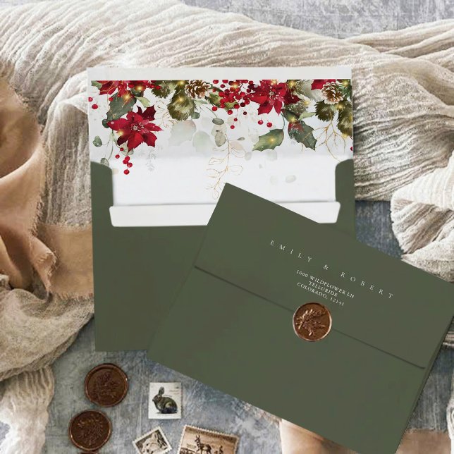 Rustic Pine Poinsettia Wedding Envelope (Creator Uploaded)