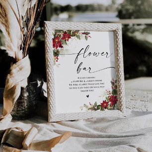 Rustic Pine Poinsettia Wedding Flower Bar Sign