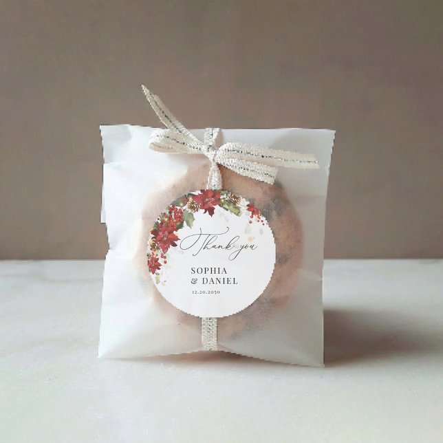 Rustic Pine Poinsettia Wedding Sticker (Creator Uploaded)