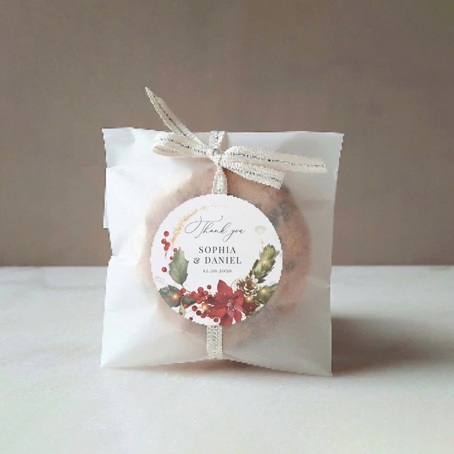 Rustic Pine Poinsettia Wedding Sticker (Creator Uploaded)