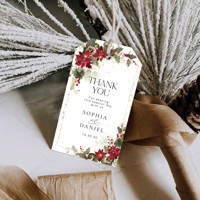 Rustic Pine Poinsettia Wedding Thank You Gift Tag (Creator Uploaded)