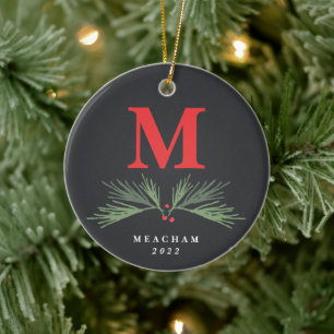 Rustic pine swag monogram ornament