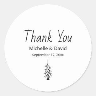 Rustic Pine Tree Boho Casual Wedding Thank You Classic Round Sticker