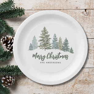 Rustic Pine Tree Christmas Paper Plate