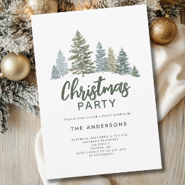 Rustic Pine Tree Christmas Party Invitation