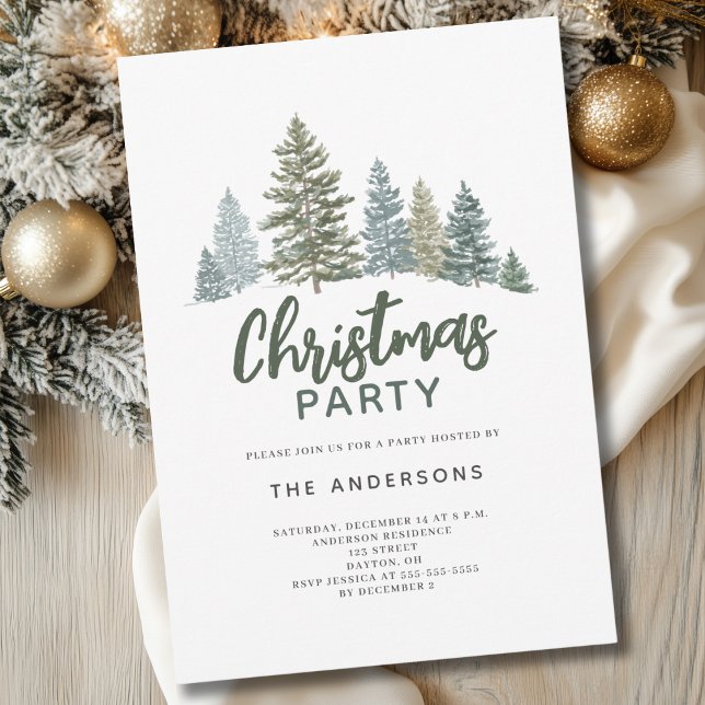 Rustic Pine Tree Christmas Party Invitation (Creator Uploaded)