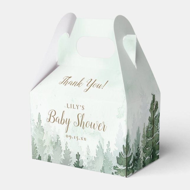 Rustic Pine Tree Forest Baby Shower Favour Box (Front Side)