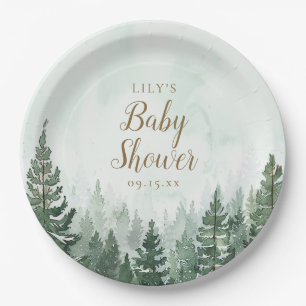Rustic Pine Tree Forest Baby Shower Paper Plate
