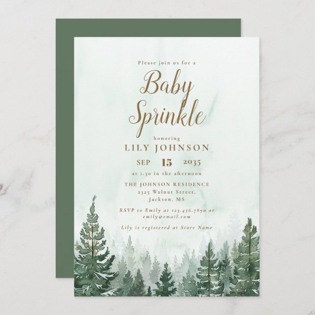 Rustic Pine Tree Forest Baby Shower Sprinkle Invitation (Front/Back)