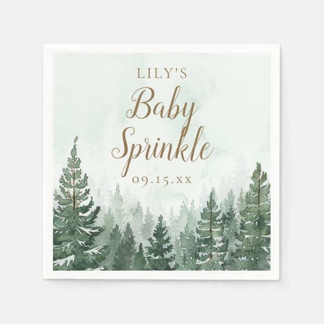 Rustic Pine Tree Forest Baby Shower Sprinkle Napkin (Front)