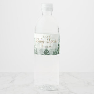 Rustic Pine Tree Forest Baby Shower Water Bottle Label