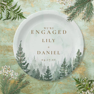 Rustic Pine Tree Forest Engagement Party Paper Plate