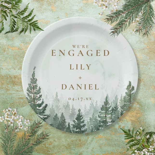 Rustic Pine Tree Forest Engagement Party Paper Plate (Rustic Pine Tree Forest Engagement Party Paper Plates)