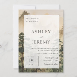 Rustic Pine Tree Forest Mountain Wedding  Invitation