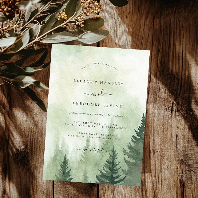Rustic Pine Tree Forest Watercolor Wedding   Invitation (Creator Uploaded)