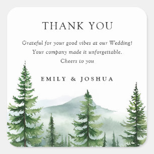 Rustic Pine Tree Forest Wedding Square Sticker