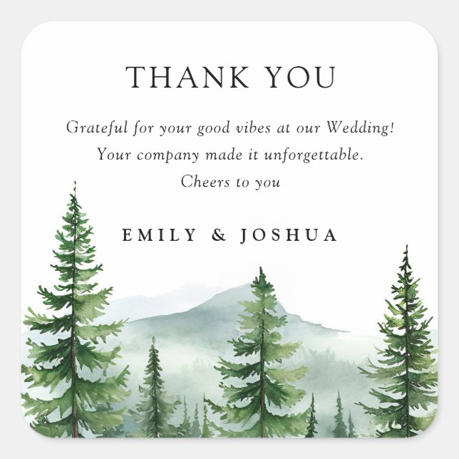 Rustic Pine Tree Forest Wedding Square Sticker (Front)