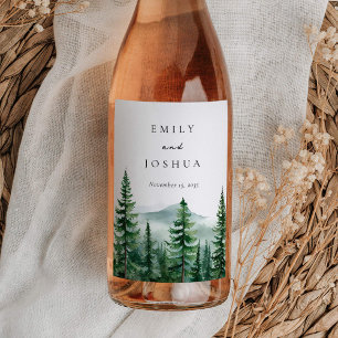 Rustic Pine Tree Forest Wedding Wine Label