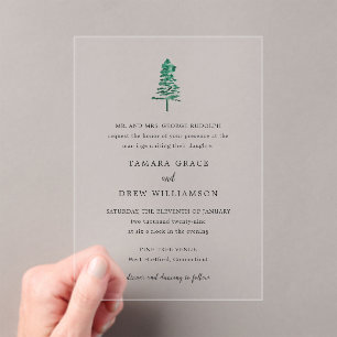 Rustic Pine Tree Modern Wedding Acrylic Invitations
