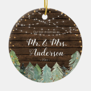 Rustic pine tree Our First Christmas Ceramic Tree Decoration