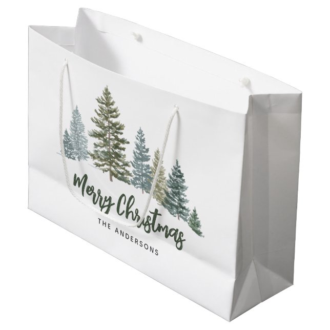 Rustic Pine Tree Personalised Christmas  Large Gift Bag (Front Angled)