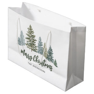 Rustic Pine Tree Personalized Christmas Large Gift Bag