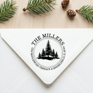 Rustic Pine Tree Return Address Custom Family Rubber Stamp