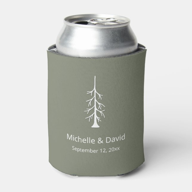 Rustic Pine Tree Sage Green Wedding Reception Can Cooler (Can Front)