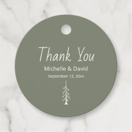Rustic Pine Tree Sage Green Wedding Thank You Favour Tags
