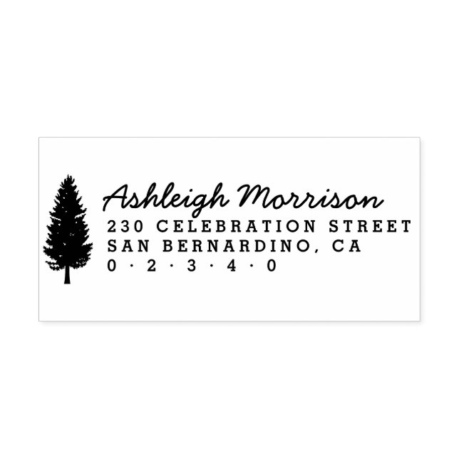 Rustic Pine Tree Script Name & Return Address Rubber Stamp (Imprint)