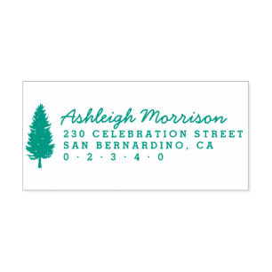 Rustic Pine Tree Script Name & Return Address Self-inking Stamp