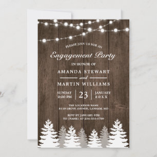 Rustic Pine Tree String Lights Engagement Party Invitation