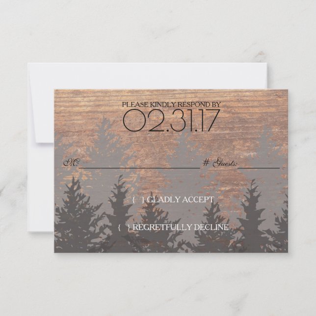 Rustic Pine Tree Wedding Invitation RSVP Card (Front)