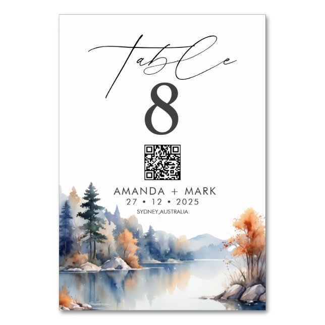Rustic Pine trees Adventure Wedding Table Number (Front)