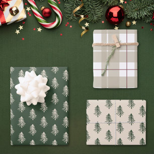 Rustic Pine Trees and Plaid Christmas Wrapping Paper Sheet