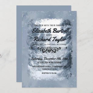 Rustic Pine Trees Blue Winter Wonderland Wedding Invitation