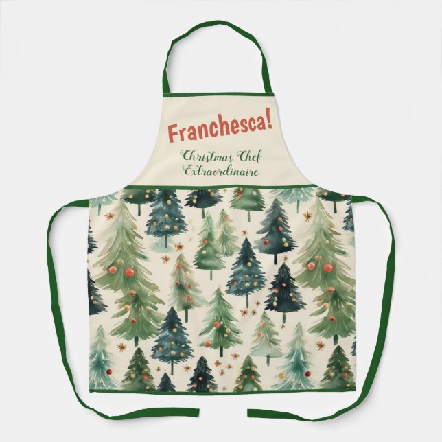 Rustic Pine Trees Christmas Apron (Front)