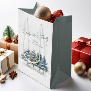 Rustic Pine Trees Christmas Personalised  Medium Gift Bag