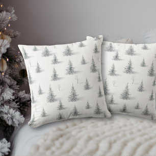 Rustic Pine Trees Christmas WInter Botanical  Cushion
