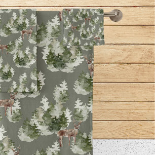 Rustic Pine Trees Deer Bath Towel Set