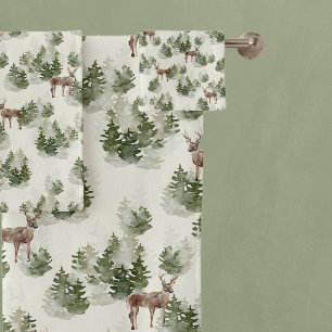 Rustic Pine Trees Deer Bath Towel Set
