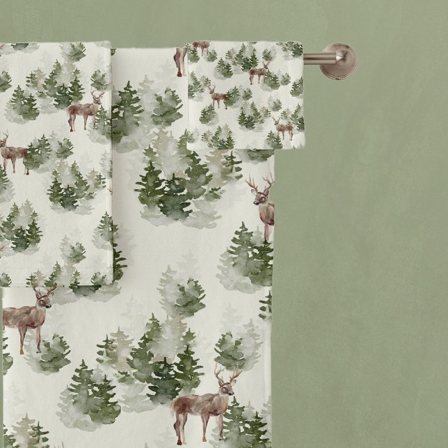 Rustic Pine Trees Deer Bath Towel Set (Creator Uploaded)