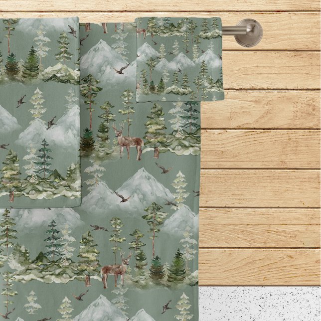 Rustic Pine Trees Deer Bath Towel Set (Creator Uploaded)