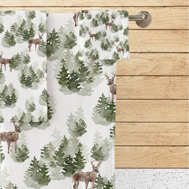 Rustic Pine Trees Deer Bath Towel Set (Creator Uploaded)